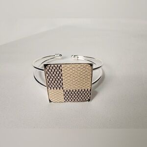 Damier Azur Silver and Tan Cuff Bracelet Louis Vuitton